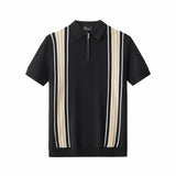 Retro Stripe Zip Polo BLACK/KHAKI