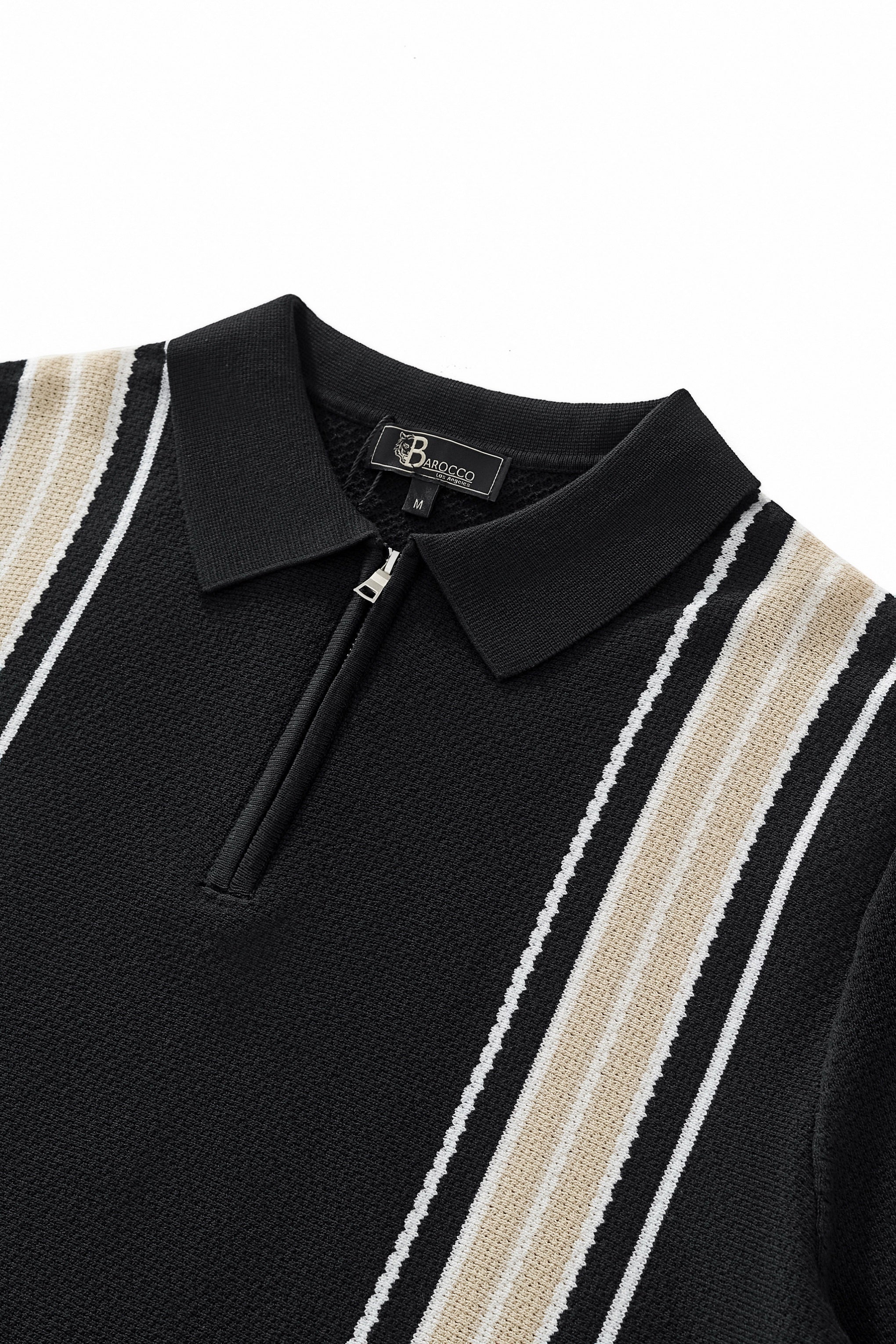 Retro Stripe Zip Knit Polo BLACK/KHAKI – Franky Fashion