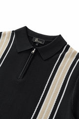 Retro Stripe Zip Polo BLACK/KHAKI