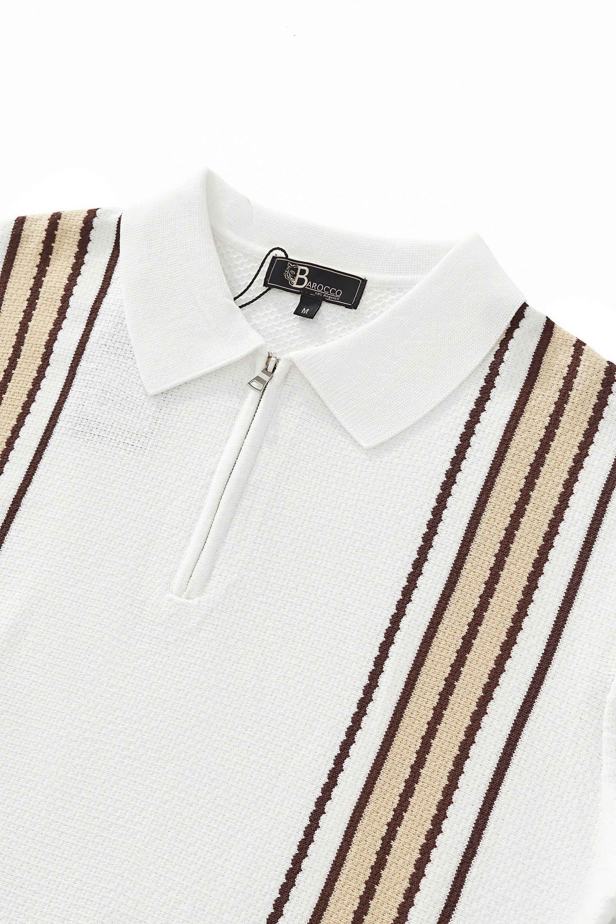 Retro Stripe Zip Knit Polo WHITE/KHAKI – Franky Fashion