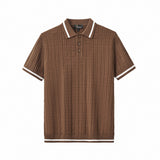 Barocco Textura Men's Knit Polo - Coffee