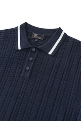 Barocco Textura Men's Knit Polo - Navy
