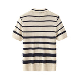 Barocco Regatta Mesh Stripe Knit Men's Short Sleeve Shirt - Ivory