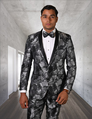 2 Pc Slim Fit Suit With Matching Bow Tie| RJS-103| Gray