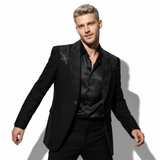 Luxurious Black Blazer with Elegant Rhinestone Emb BLACK