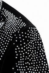 Regal Cascades Embellished Velvet Blazer BLACK/SILVER