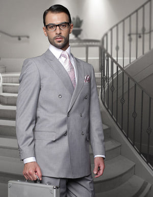 2pc Black Tailored Fit Flat Front Pants Double Breasted Suit| SD-100| Grey
