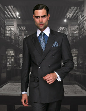 2pc Black Tailored Fit Flat Front Pants Double Breasted Suit| SD-100| Charcoal