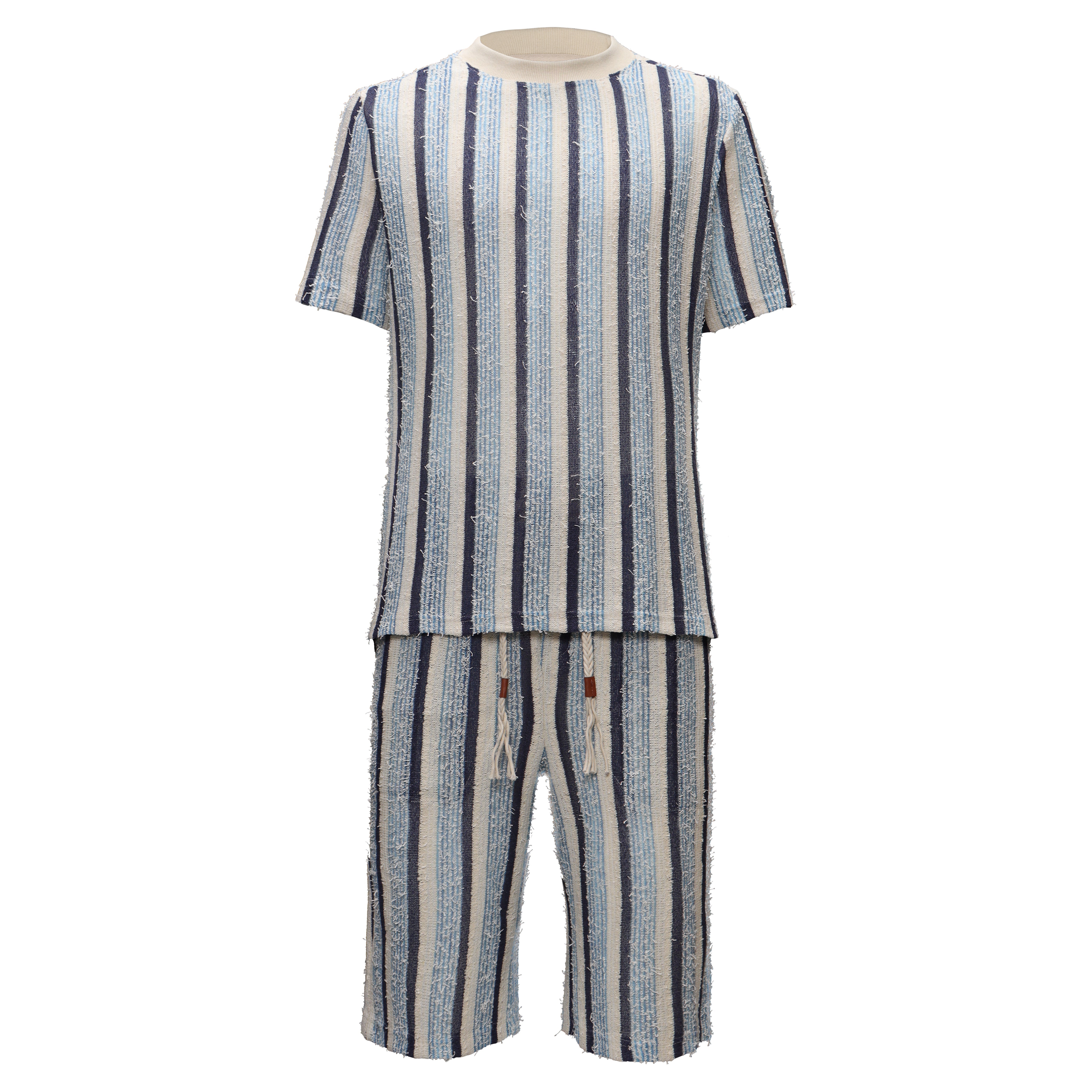 Men’s Striped Textured Two-Piece Set BLUE