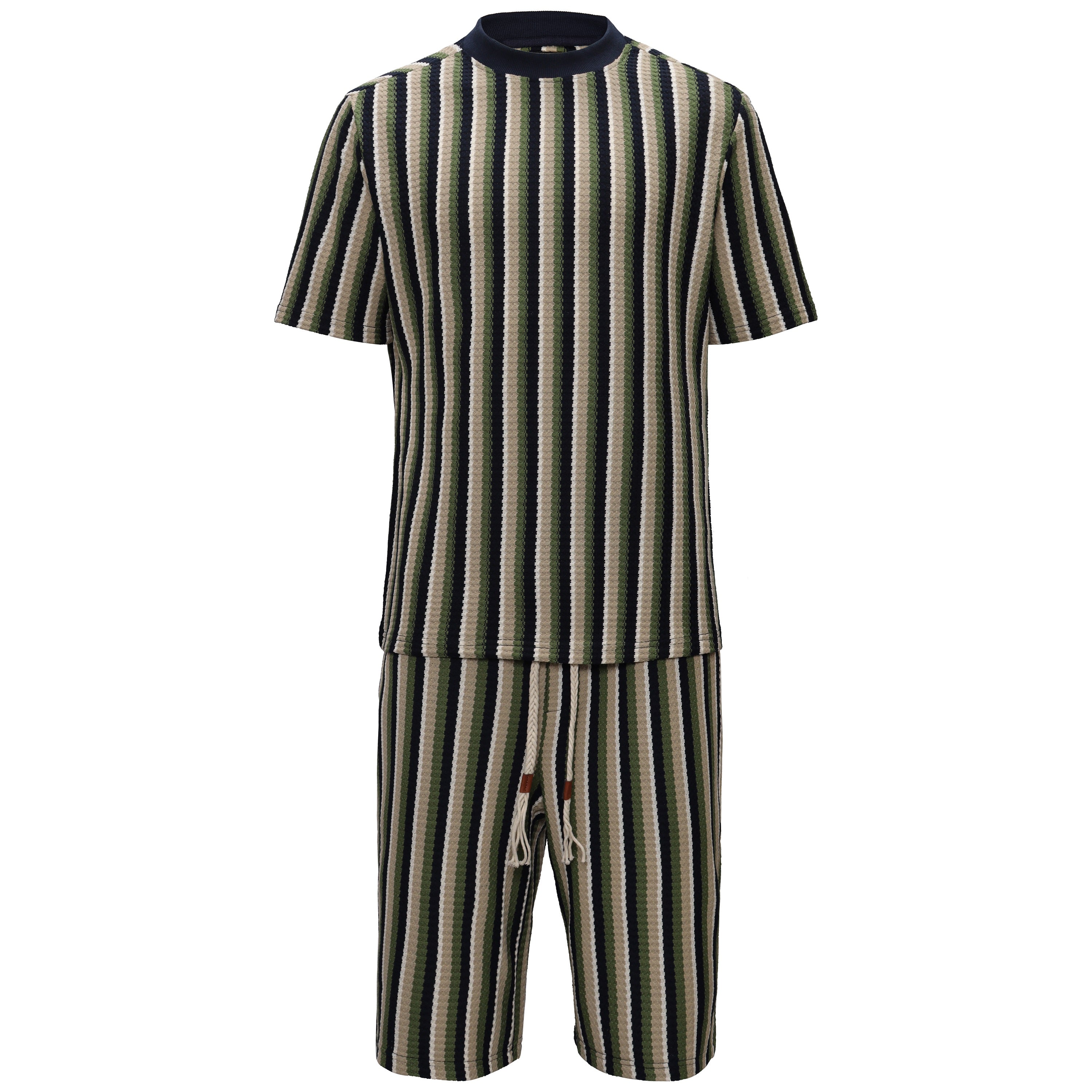 Men’s Striped Knit Two-Piece Set GREEN
