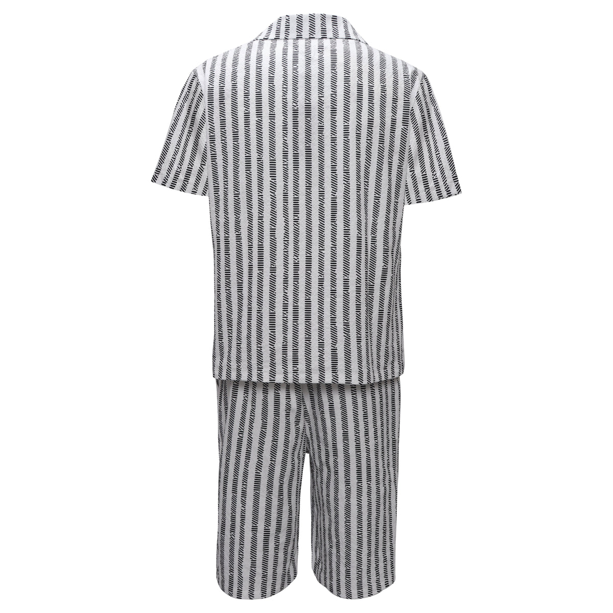 Men’s Striped Button-Up Shirt & Shorts Set WHITE/BLACK