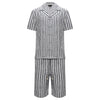 Men’s Striped Button-Up Shirt & Shorts Set WHITE/BLACK