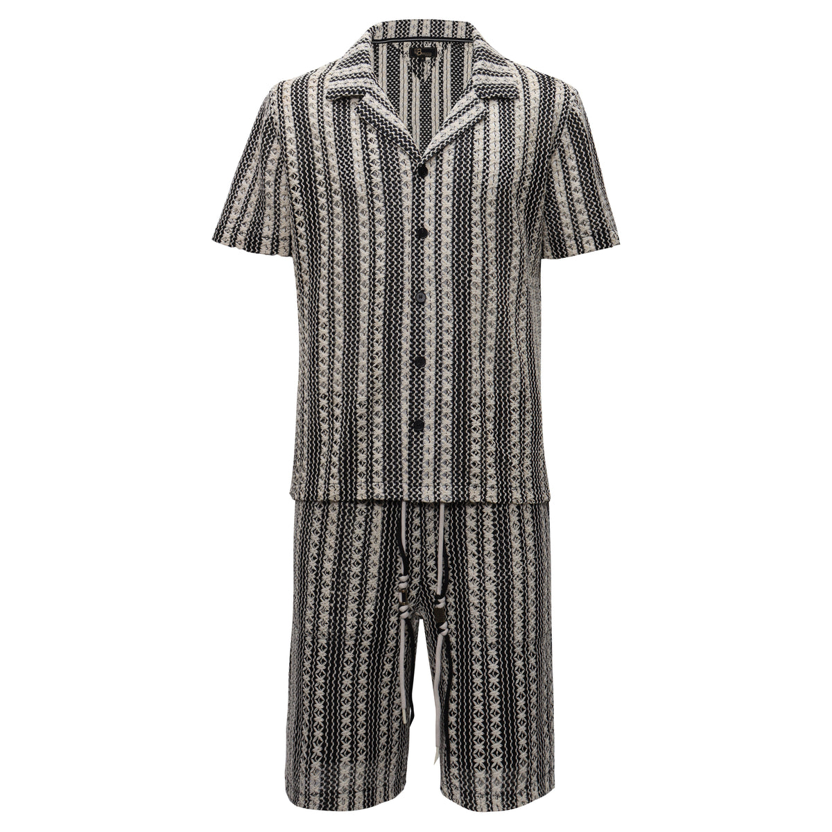 Barocco Men's Vintage-Inspired Textured Striped Set - Black/White