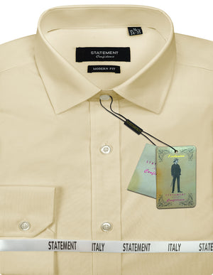 Men's Dress Shirt Long Sleeves Made of 100% Prime Cotton Solid Colors | STA-100-Tan