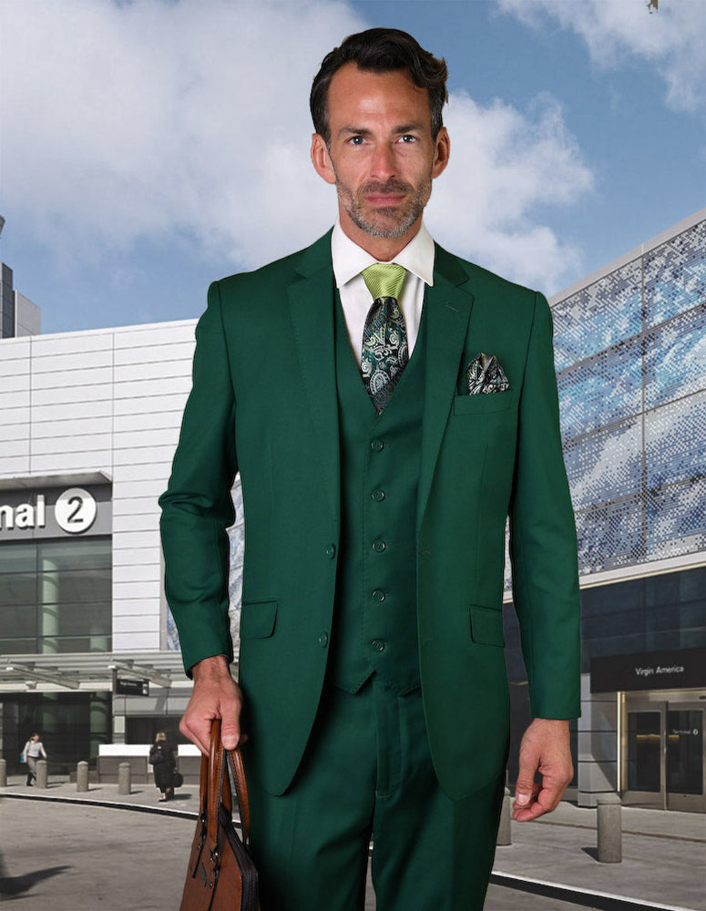 Men’s Forestgreen solid 3pc suit tailored fit STATEMENT SUITS STZV-111