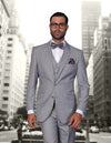 Men’s Grey solid 3pc suit tailored fit STATEMENT SUITS STZV-110