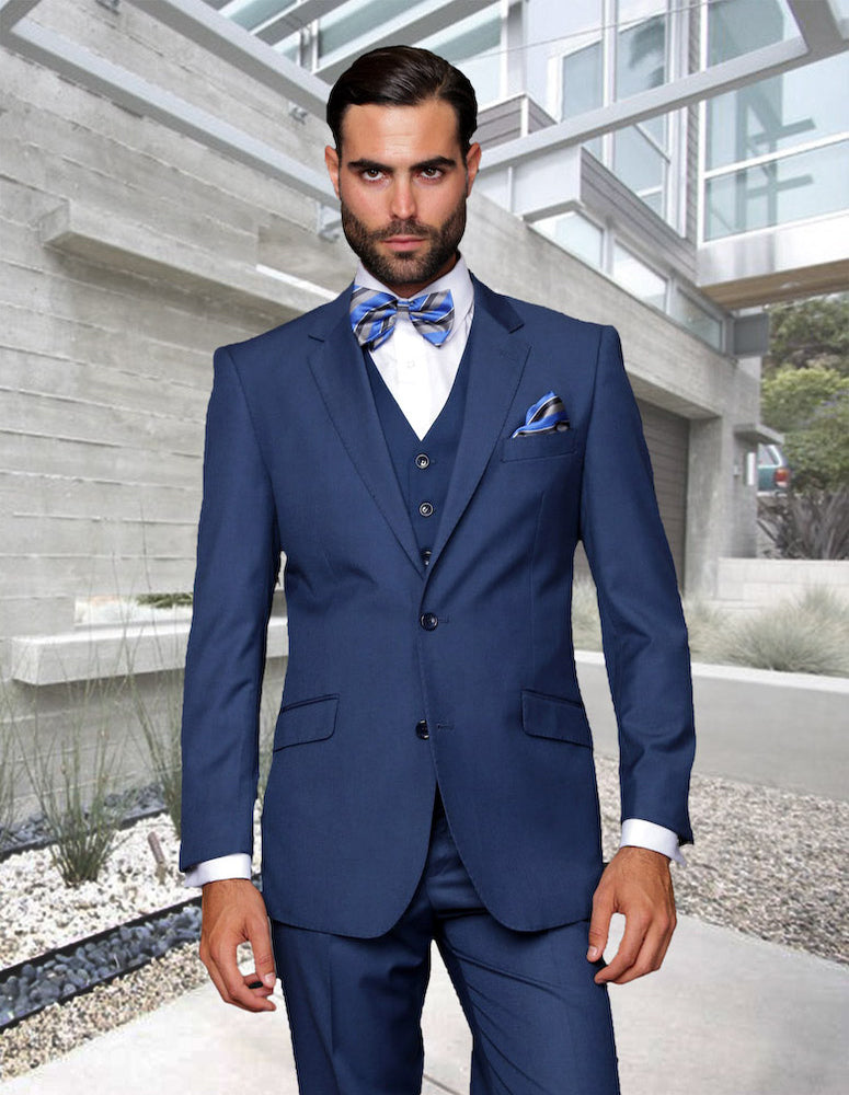 Men’s Indigo solid 3pc suit tailored fit STATEMENT SUITS STZV-107