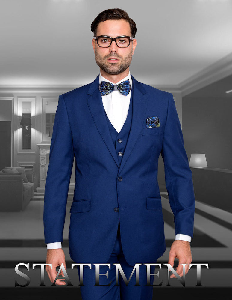 Men’s Sapphire solid 3pc suit tailored fit STATEMENT SUITS STZV-102