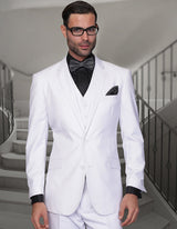 Men’s White solid 3pc suit tailored fit STATEMENT SUITS STZV-100