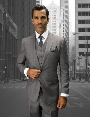Men’s 3pc Solid Suit Tailored Fit Flat Front Pants Super 150’s Prime Fabric | STZV-302BG-Grey