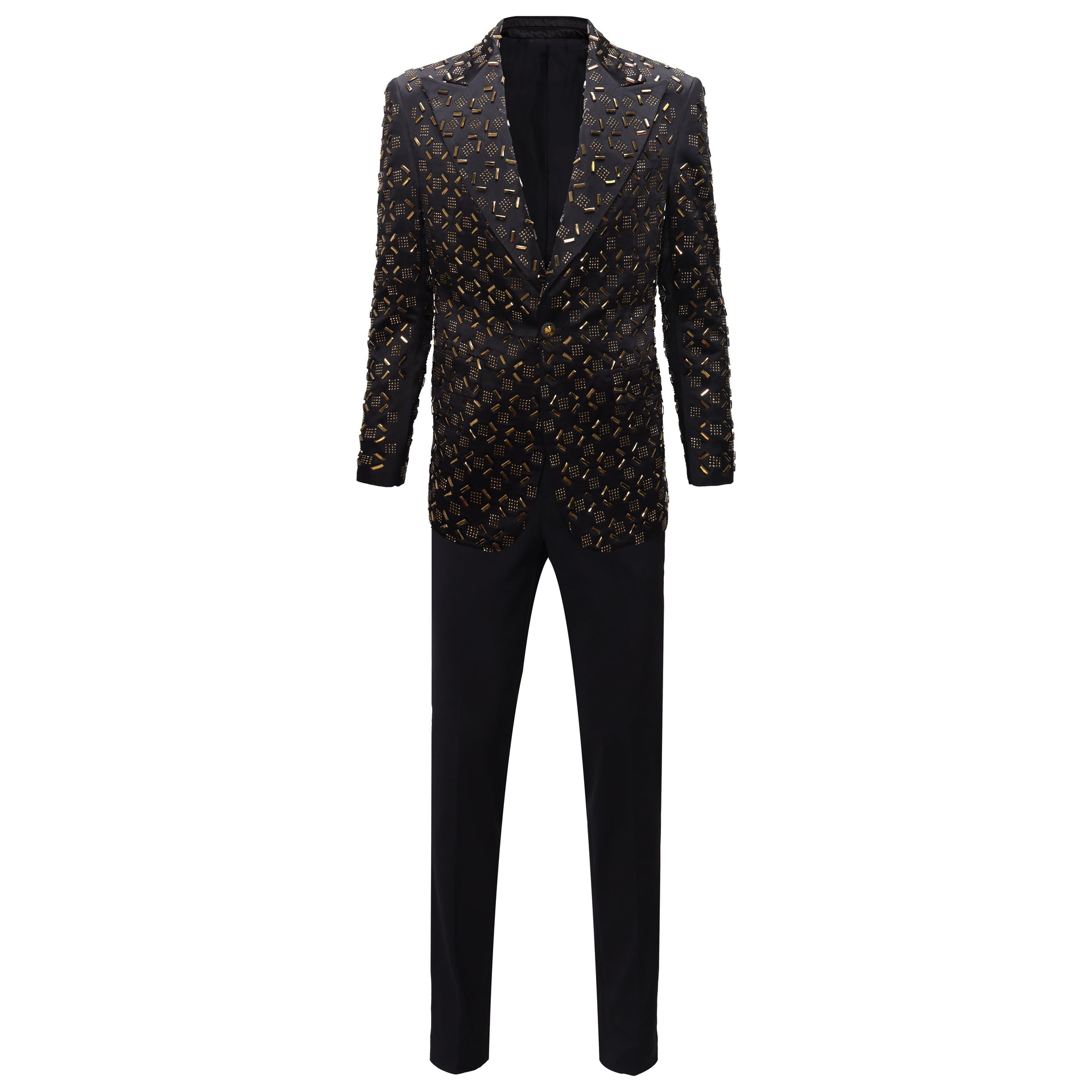 black and gold dress suit Manzini Mens Black Gold Fitted Prom Suit Wedding Tuxedo Sunset