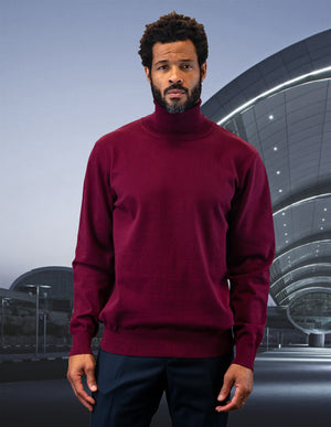 MODERN FIT TURTLE NECK MADE OF PRIME WOOL & CASHMERE | TNS-100-Burgundy