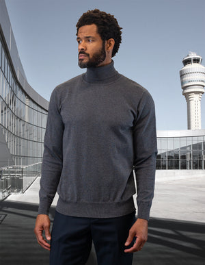BLACK MODERN FIT TURTLE NECK. WOOL & CASHMERE | TNS-100-Charcoal