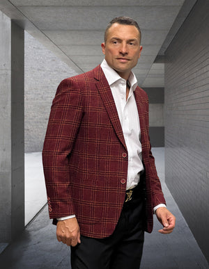 Single Jacket, Sports Coat. 100% Wool & Cashmere Italian Fabric. Super 180\'S| TROPEZ| Burgundy