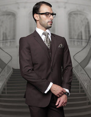 3 Pc. Platinum Bold Black Pinstripe Suit Regular Fit Pleated Pants Super 180’s Italian Wool | TZ-100BG-Brown
