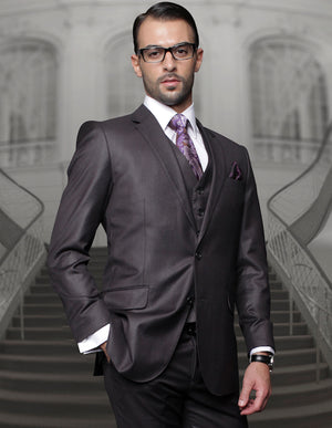 3 Pc. Platinum Bold Black Pinstripe Suit Regular Fit Pleated Pants Super 180’s Italian Wool | TZ-100BG-H.Charoal