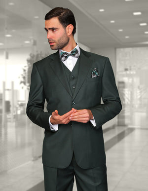 3 Pc. Platinum Bold Black Pinstripe Suit Regular Fit Pleated Pants Super 180’s Italian Wool | TZ-100BG-Hunter
