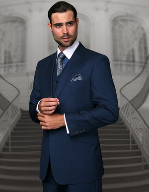 3 Pc. Platinum Bold Black Pinstripe Suit Regular Fit Pleated Pants Super 180’s Italian Wool | TZ-100BG-Indigo