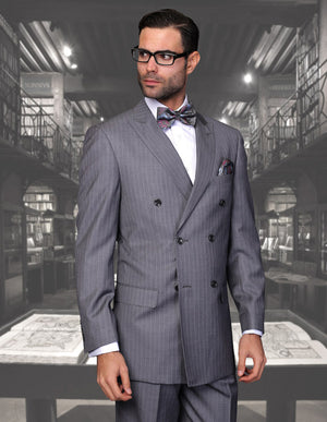 Men’s Classic Double Breasted Suit Regular Fit with Pleated Pants Super 150’s | TZD-300-Charcoal