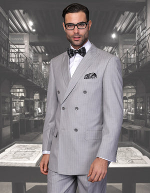 Men’s Classic Double Breasted Suit Regular Fit with Pleated Pants Super 150’s | TZD-300-Grey