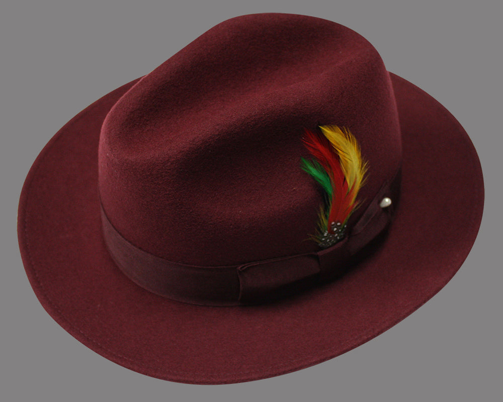 Men’s Burgundy Untouchable fedora hat 100% wool STATEMENT SUITS UNTOUCHABLE