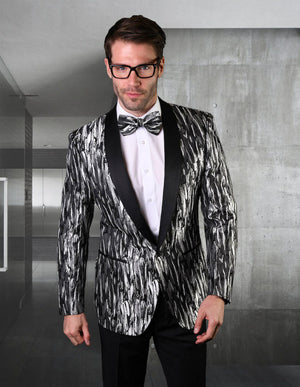 Men's Fancy Jacket with Matching Bowtie | VJ-125-Silver