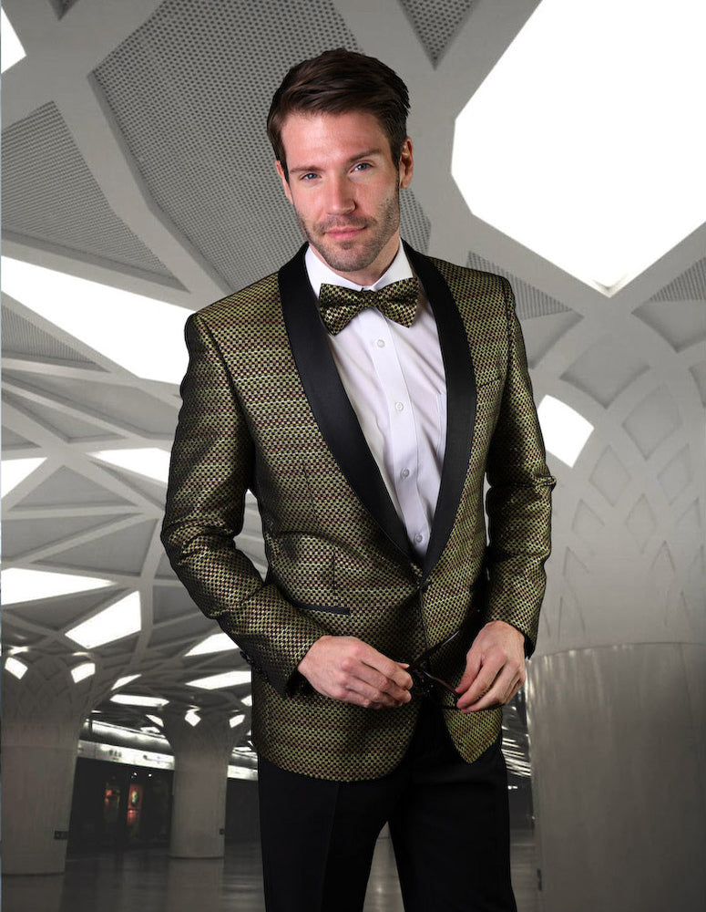 High quality fancy Italian woven jacket with with matching bow tie | VJ-127-Gold