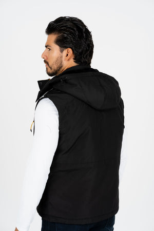 Men's Black Padded Hooded Vest with Faux Fur Lining | VST8886