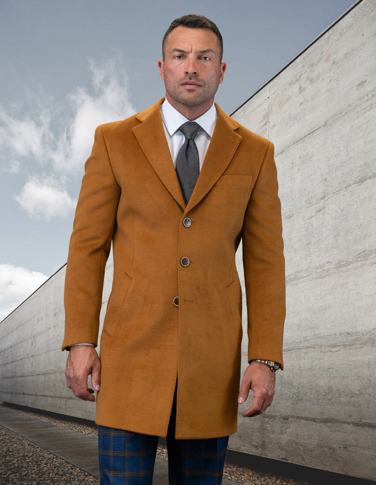 Men's Single Breasted Coat Jacket 100% Wool and Cashmere | WJ-100-Copper