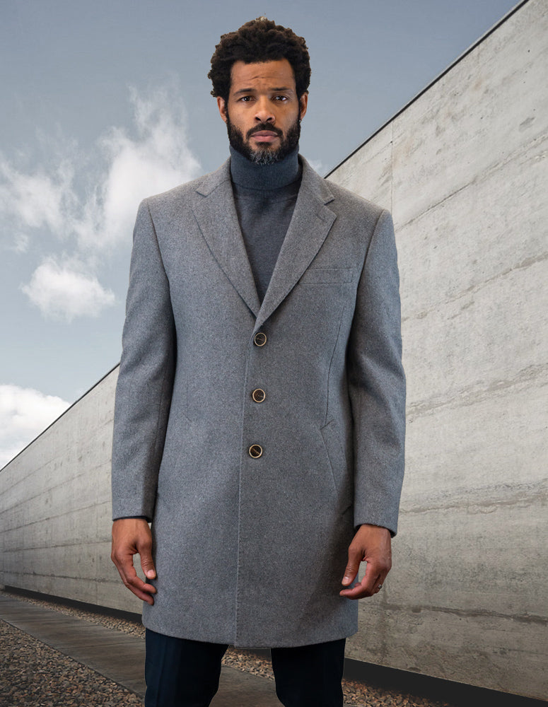 Men's Single Breasted Coat Jacket 100% Wool and Cashmere | WJ-100-Gray