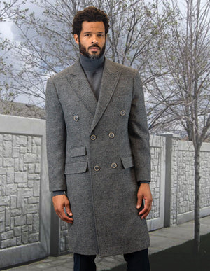 100% Wool Double Breasted Over Coat | WJ-101| Gray