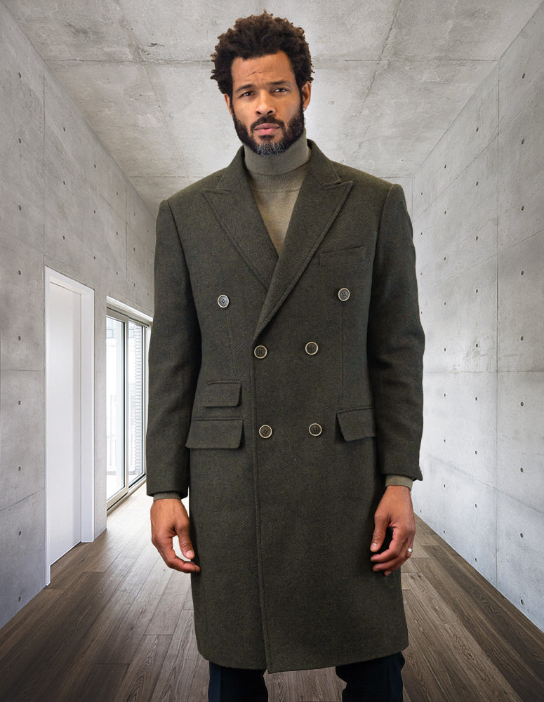 100% Wool Double Breasted Over Coat | WJ-101| Olive