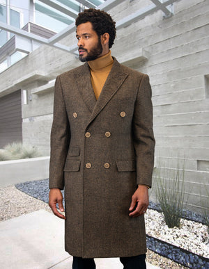 Men's Double Breasted Coat Overcoat 100% Wool | WJ-101-Tan