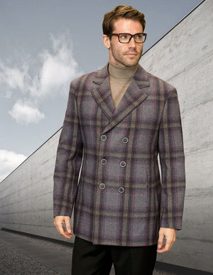 Men's Double Breasted Coat Jacket 100% Wool and Cashmere | WJ-104-Gray