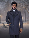 Men’s Charcoal wool cashmere over coat Modern Fit removable underpiece zipper STATEMENT SUITS WJ-105
