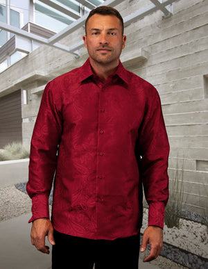 Men's Dress Shirt Long Sleeves Fancy Woven with Cuff Links | WS-100-Burgundy