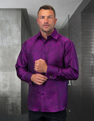 Men's Dress Shirt Long Sleeves Fancy Woven with Cuff Links | WS-100-Fuchsia