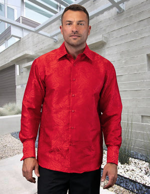 Men's Dress Shirt Long Sleeves Fancy Woven with Cuff Links | WS-100-Red
