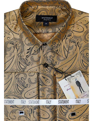 Men's Dress Shirt Long Sleeves Fancy Woven with Cuff Links | WS-101-Gold