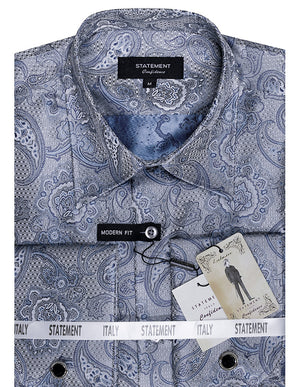 Men's Dress Shirt Long Sleeves Fancy Woven with Cuff Links | WS-102-Grey-Blue